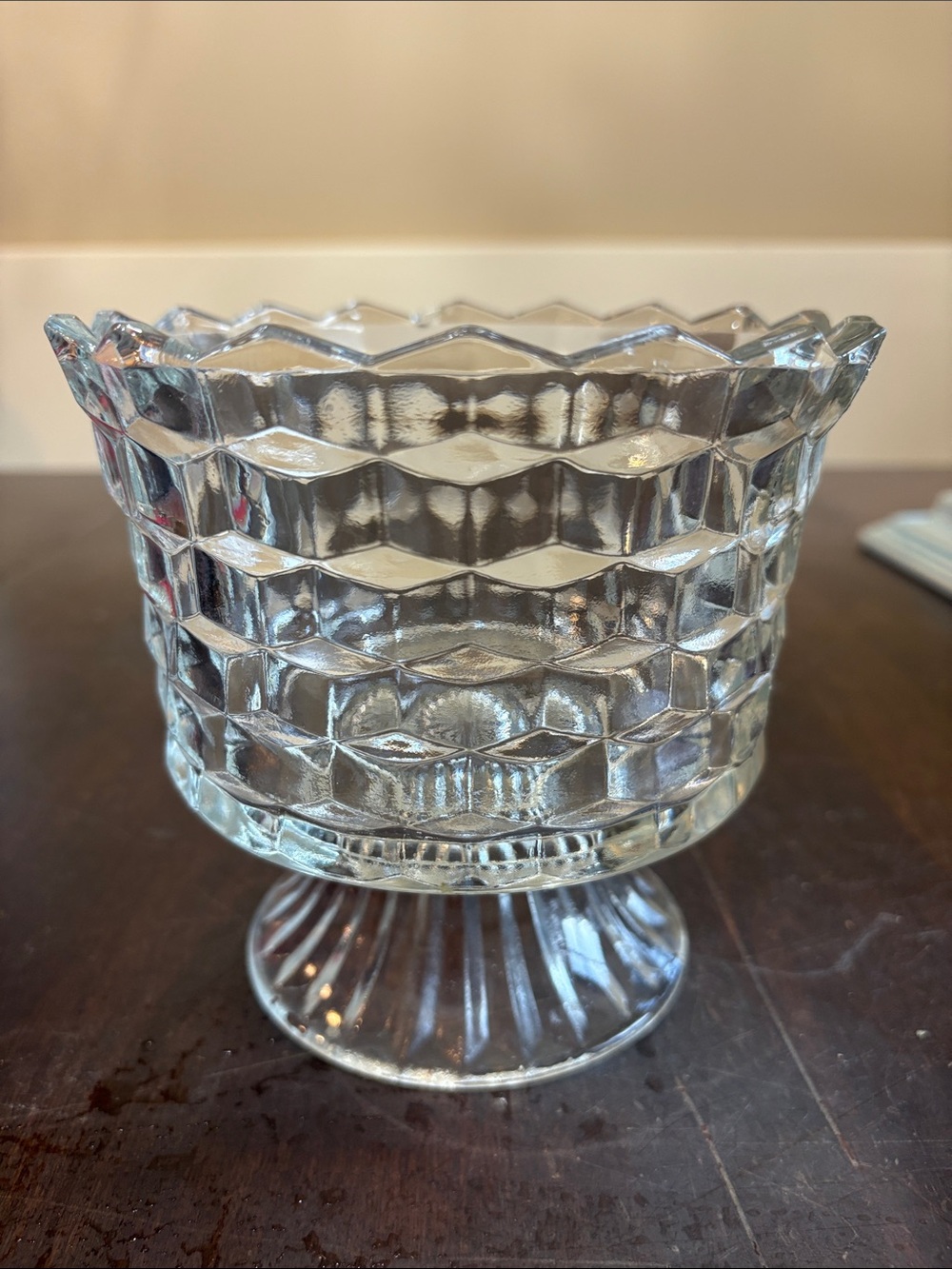 Vintage Indiana Glass Whitehall Clear Cubist Pedestal Compote Trifle Bowl